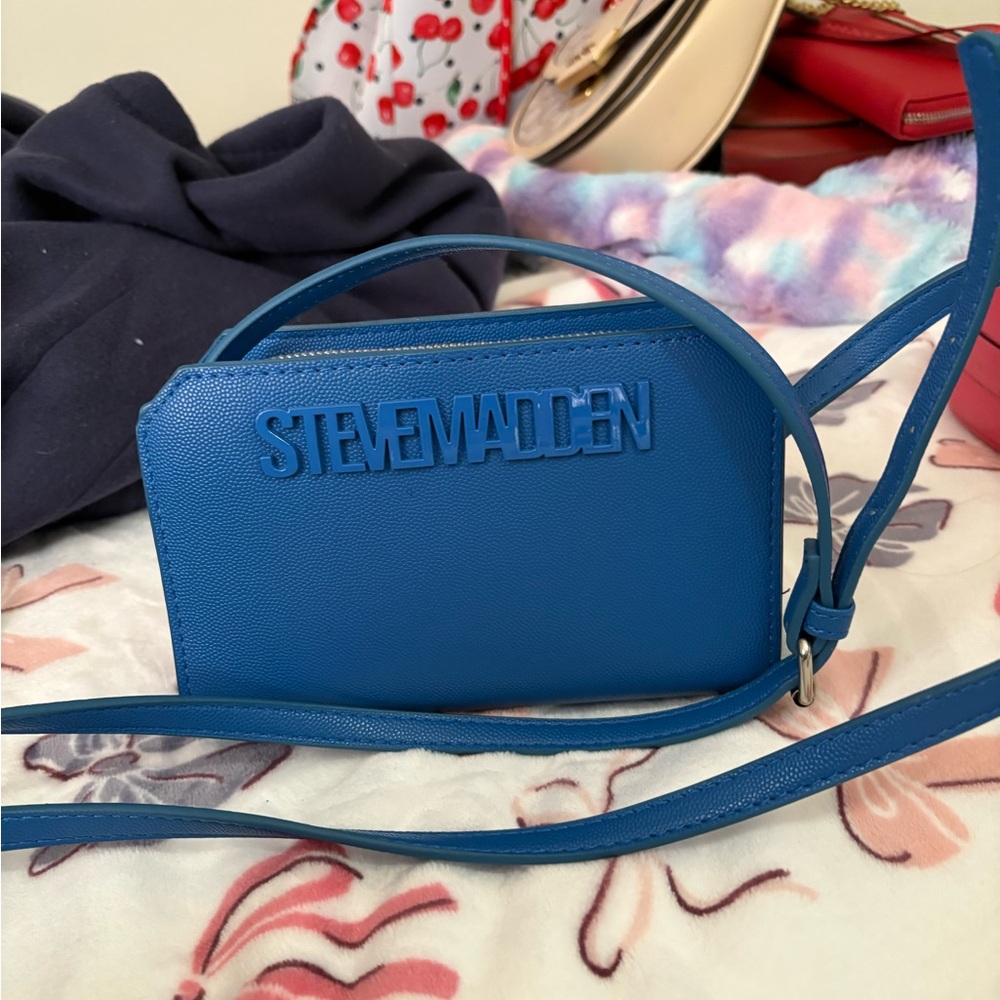 Steve Madden Blue Crossbody Bag with Smooth Texture and Boxy Shape